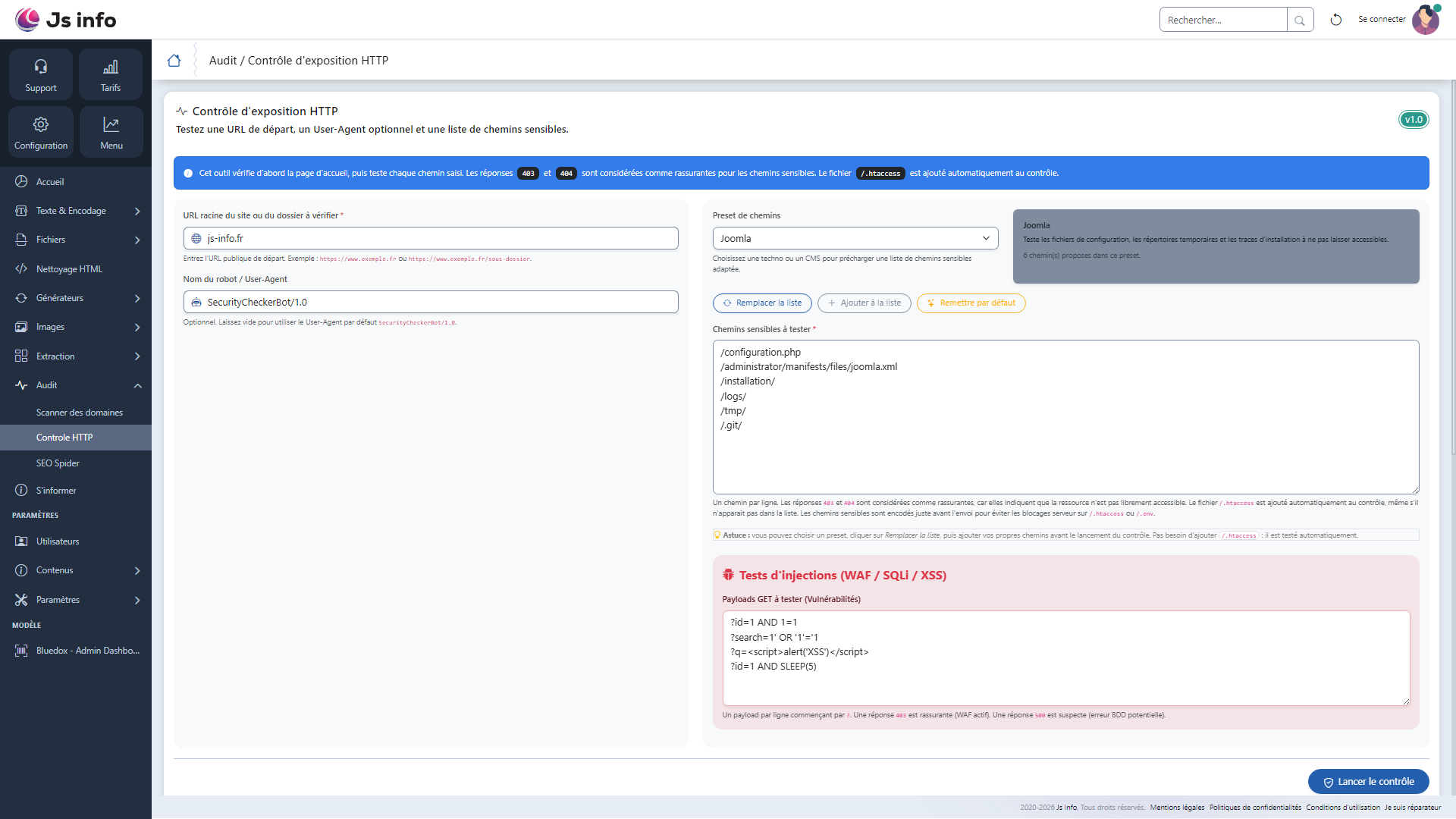 Aperçu du formulaire de contrôle d'exposition HTTP