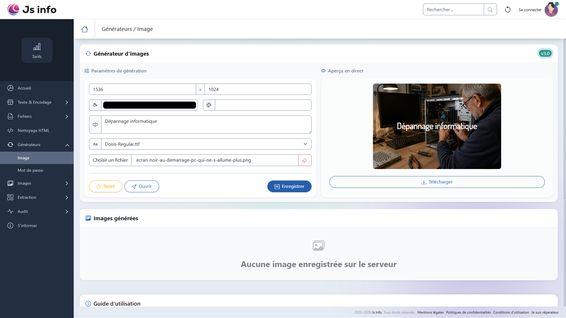 Une page web dont les images sont des placeholders générés