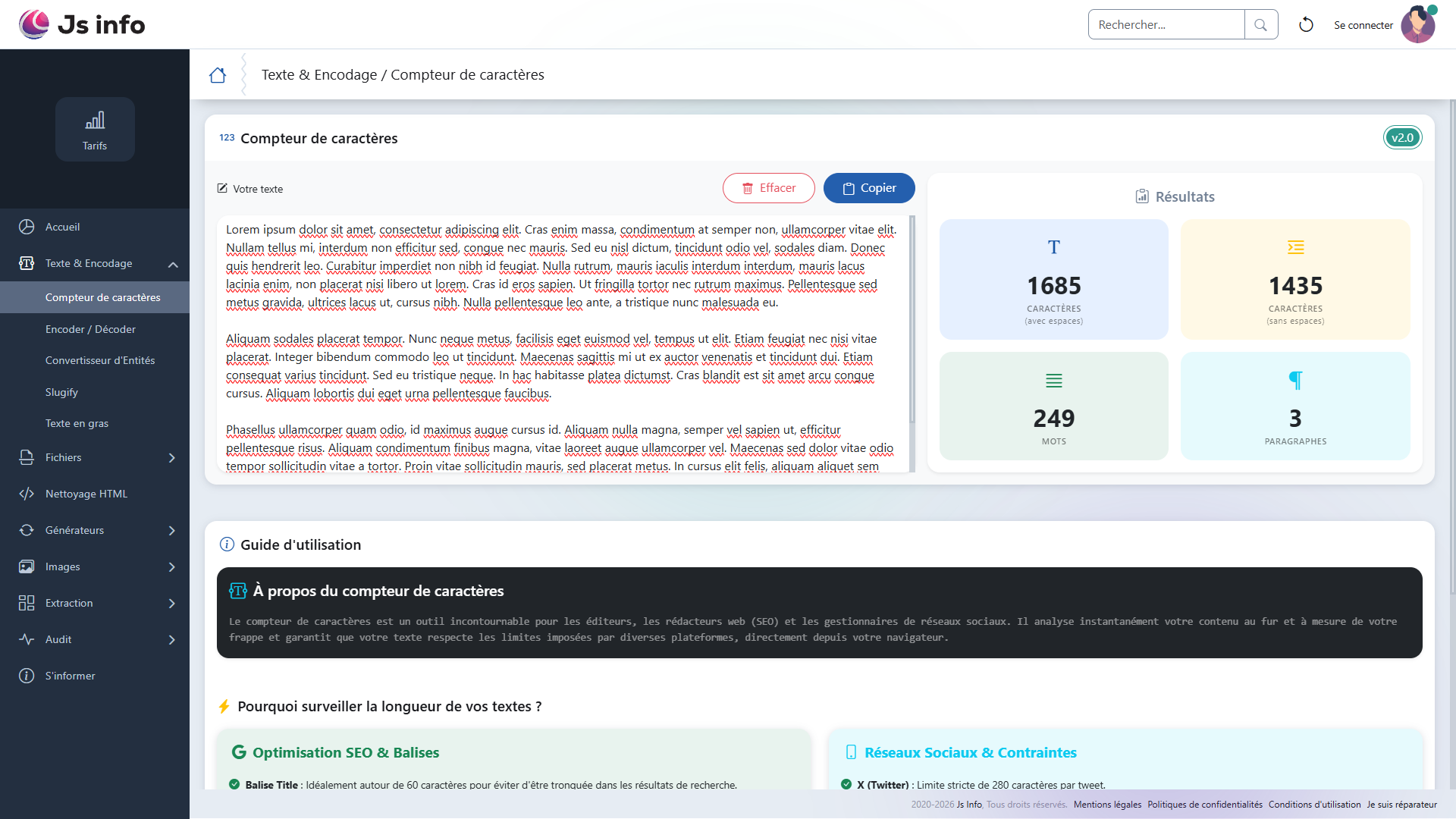 Exemple d'optimisation SEO avec limites de caractères