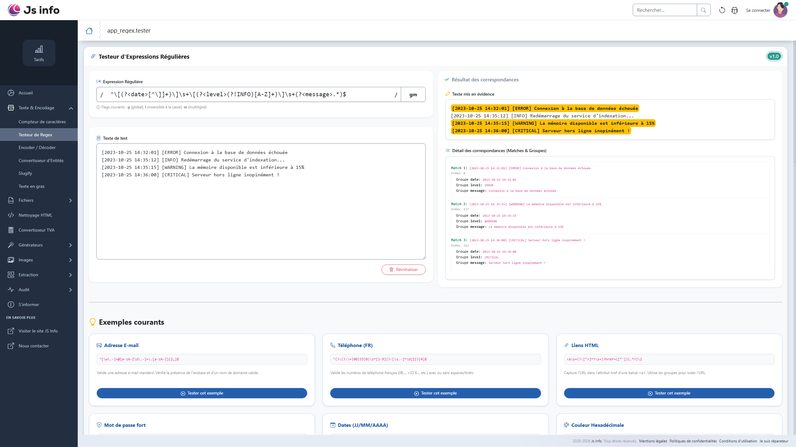 Exemples de Regex courantes