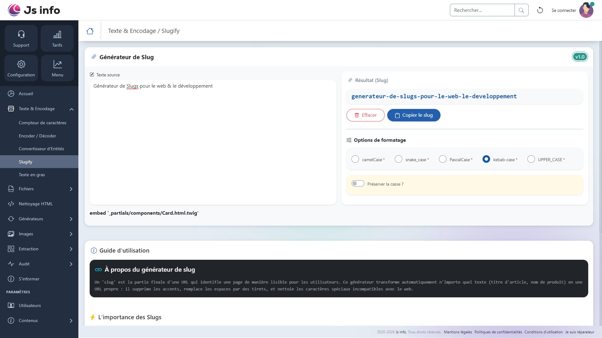 Interface de conversion avec sélection du format