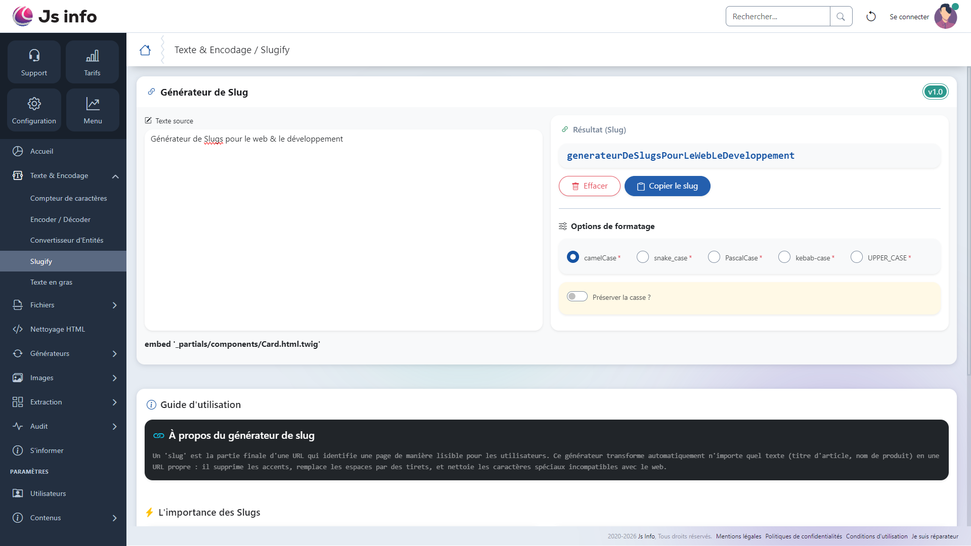 Exemples de slugs pour le code et le SEO